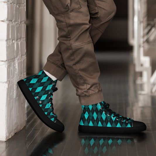 Men’s High Top Canvas Shoes Teal Argyle