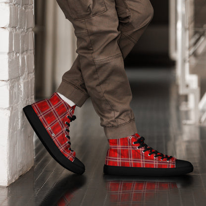 Men’s High Top Canvas Shoes Red Plaid