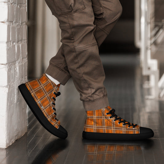 Men’s High Top Canvas Shoes Orange Plaid