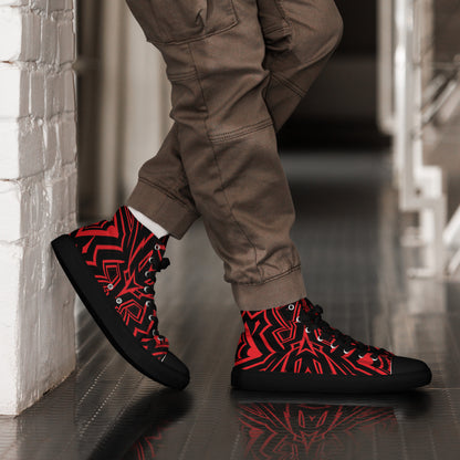 Men’s High Top Canvas Shoes Red Abstract Geometric