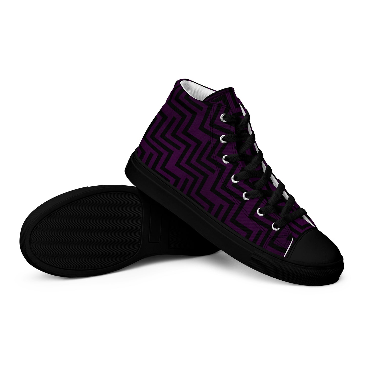 Men’s High Top Canvas Shoes Purple & Black Zig Zag Print