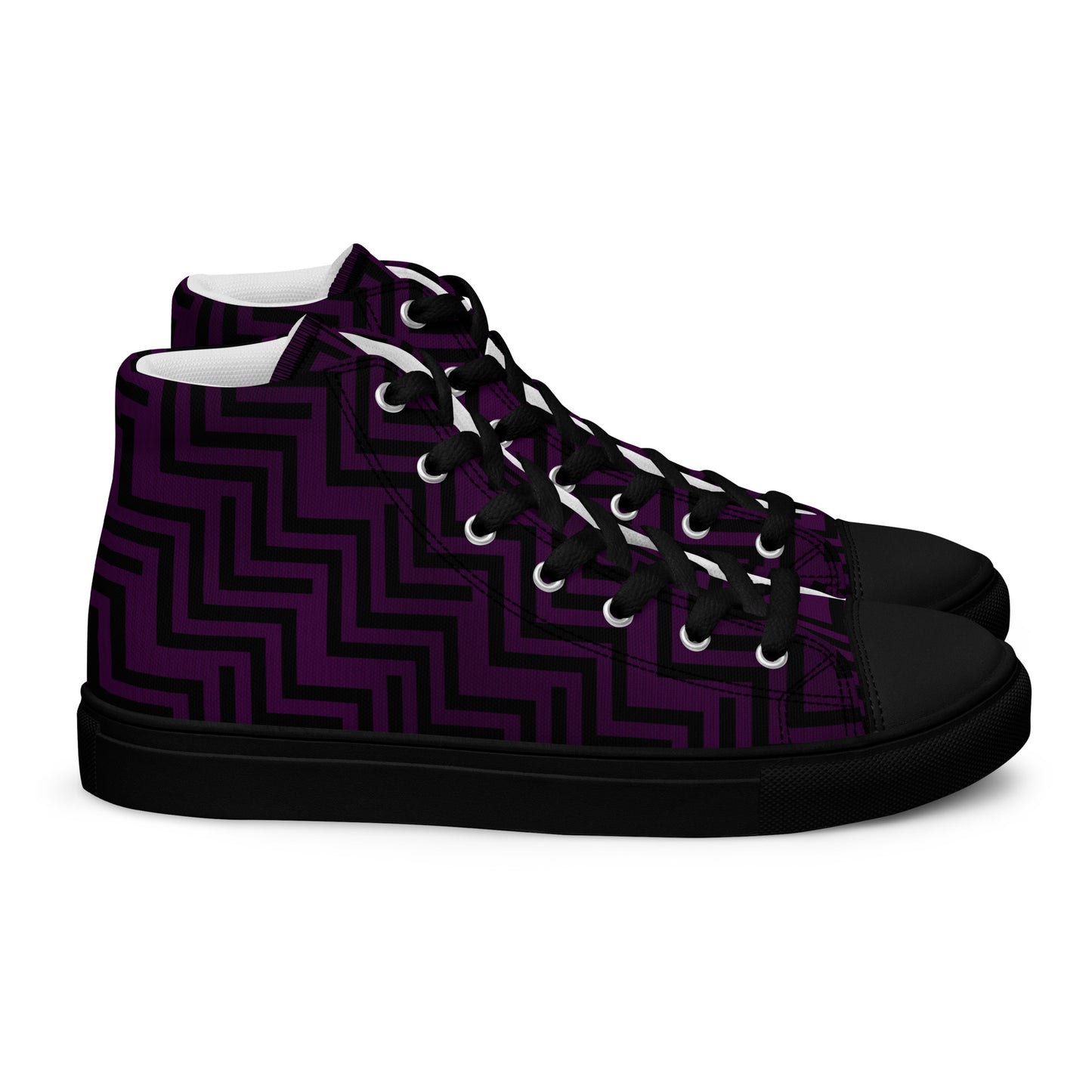 Men’s High Top Canvas Shoes Purple & Black Zig Zag Print