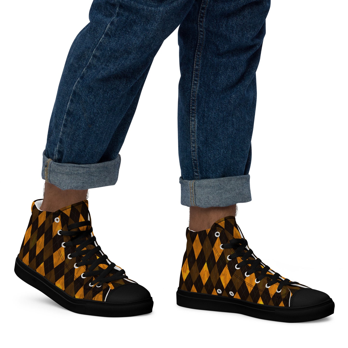 Men’s High Top Canvas Shoes Orange Argyle