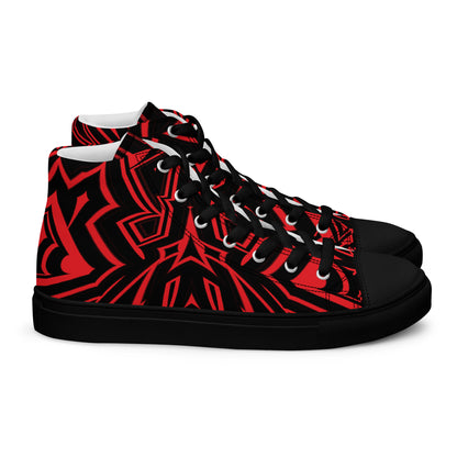 Men’s High Top Canvas Shoes Red Abstract Geometric