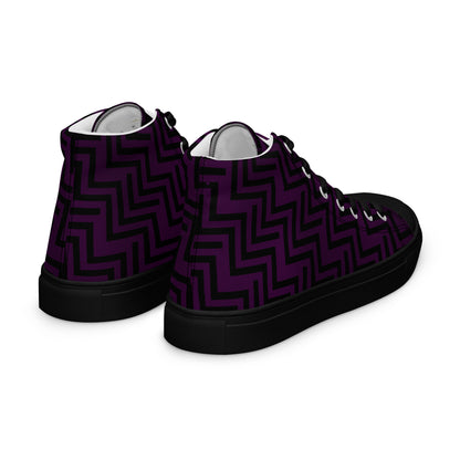 Men’s High Top Canvas Shoes Purple & Black Zig Zag Print