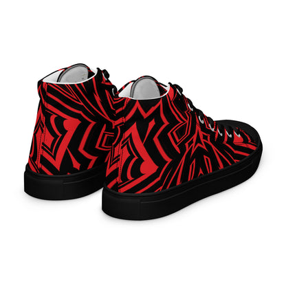 Men’s High Top Canvas Shoes Red Abstract Geometric