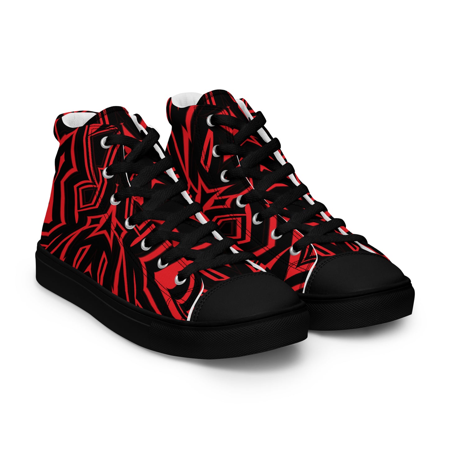 Men’s High Top Canvas Shoes Red Abstract Geometric