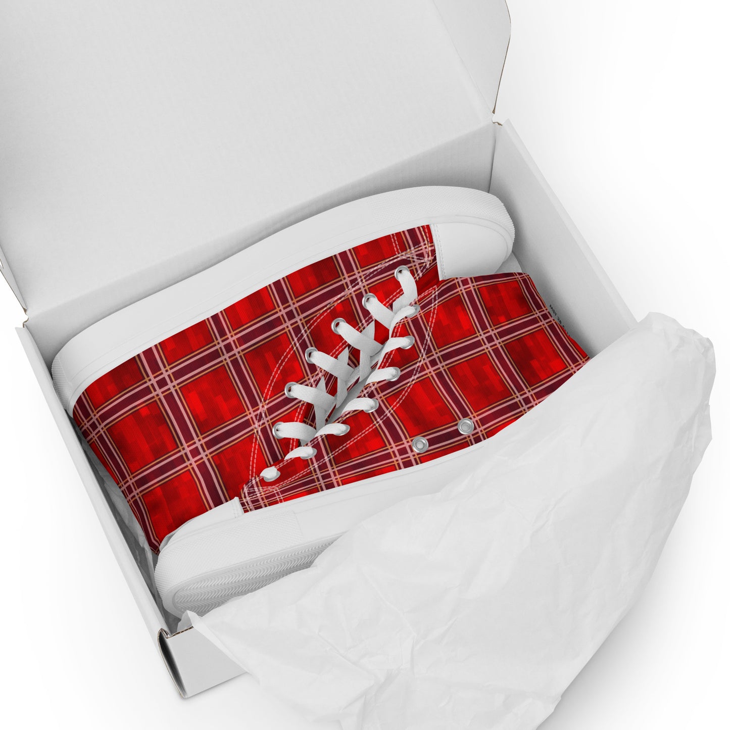 Men’s High Top Canvas Shoes Red Plaid