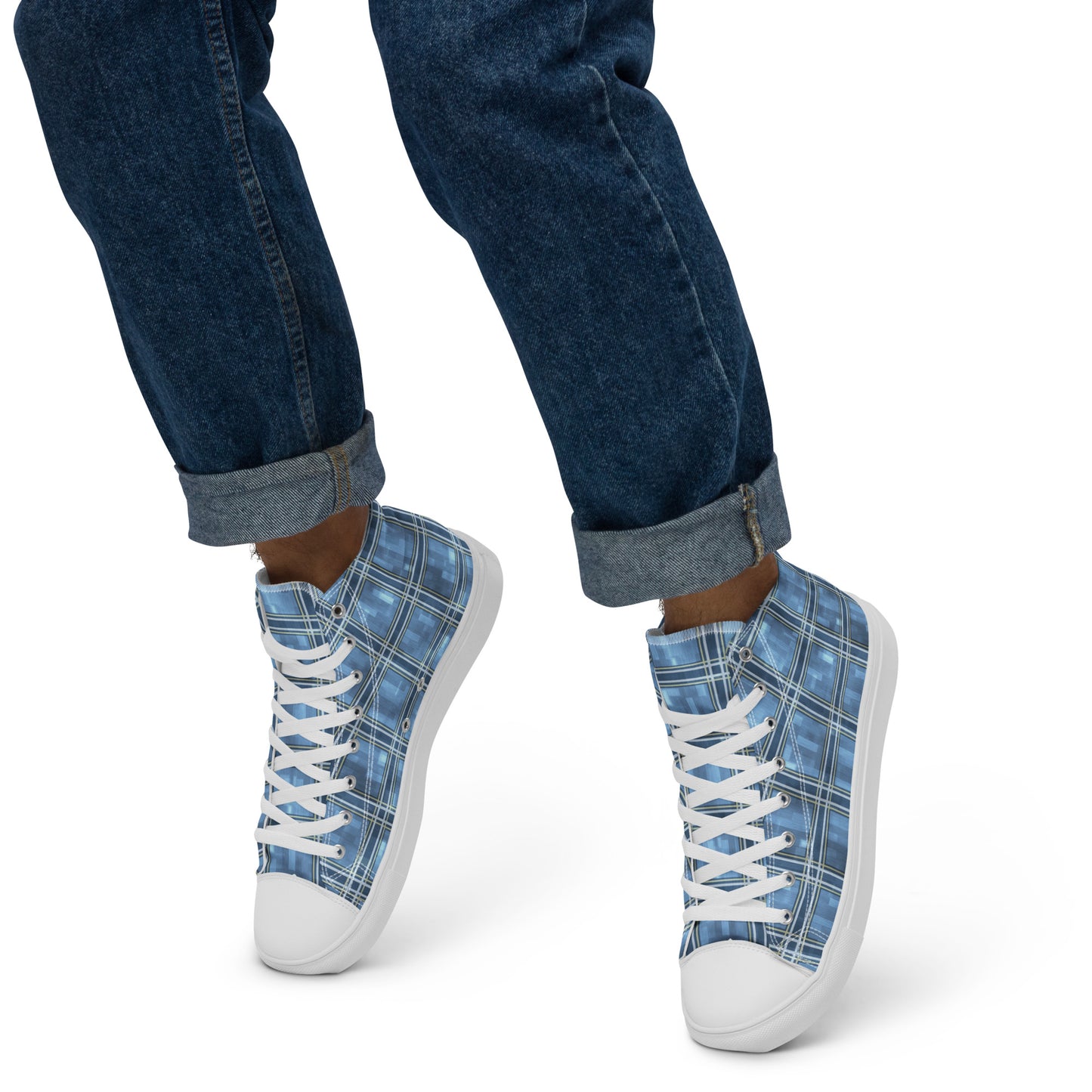 Men’s High Top Canvas Shoes Windward Blue Plaid