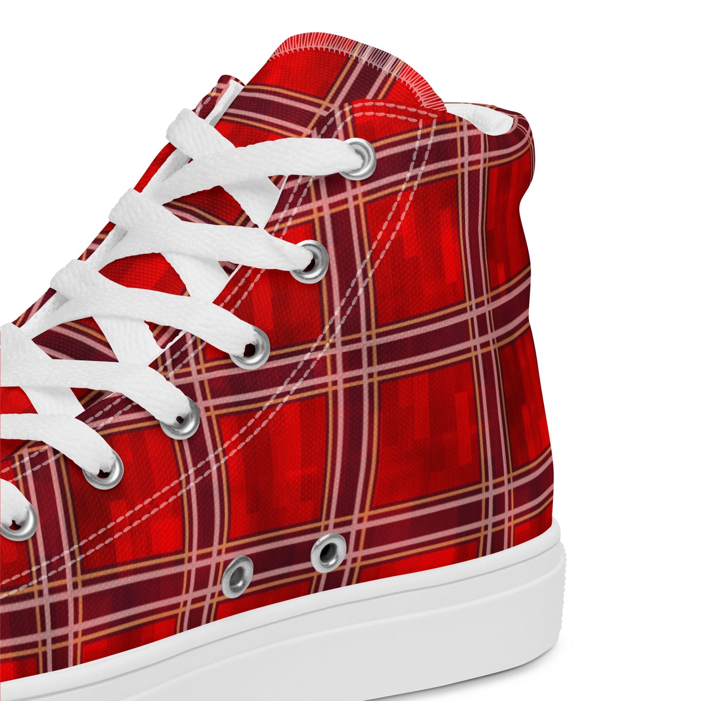 Men’s High Top Canvas Shoes Red Plaid