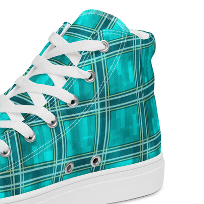 Men’s High Top Canvas Shoes Teal Plaid