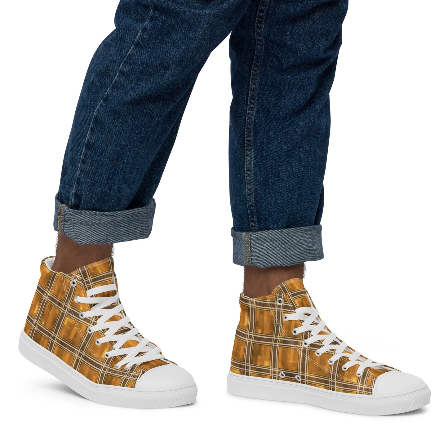 Men’s High Top Canvas Shoes Chardonnay Plaid