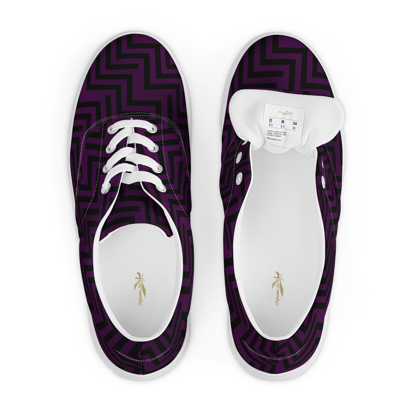 Men’s Lace-Up Canvas Shoes Purple & Black Zig Zag Print