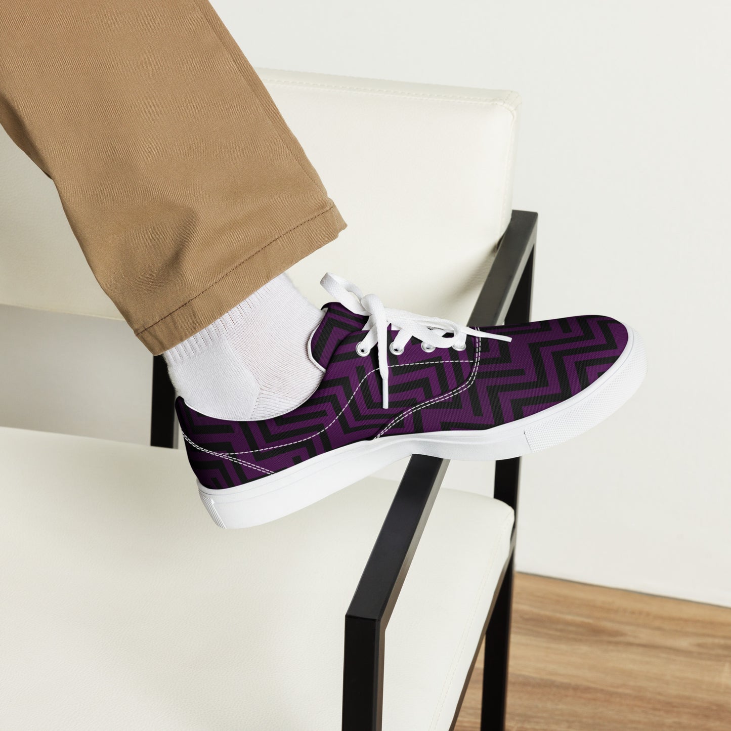 Men’s Lace-Up Canvas Shoes Purple & Black Zig Zag Print