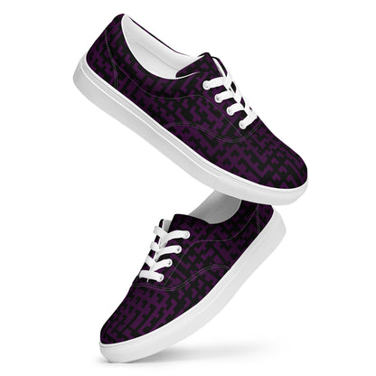 Men’s Lace-Up Canvas Shoes Black & Purple Houndstooth-Gingham Mix