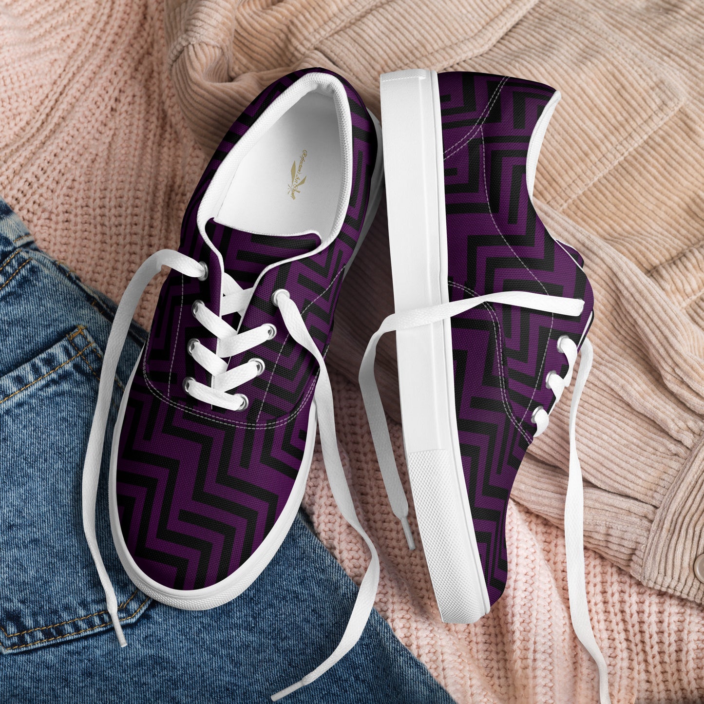 Men’s Lace-Up Canvas Shoes Purple & Black Zig Zag Print