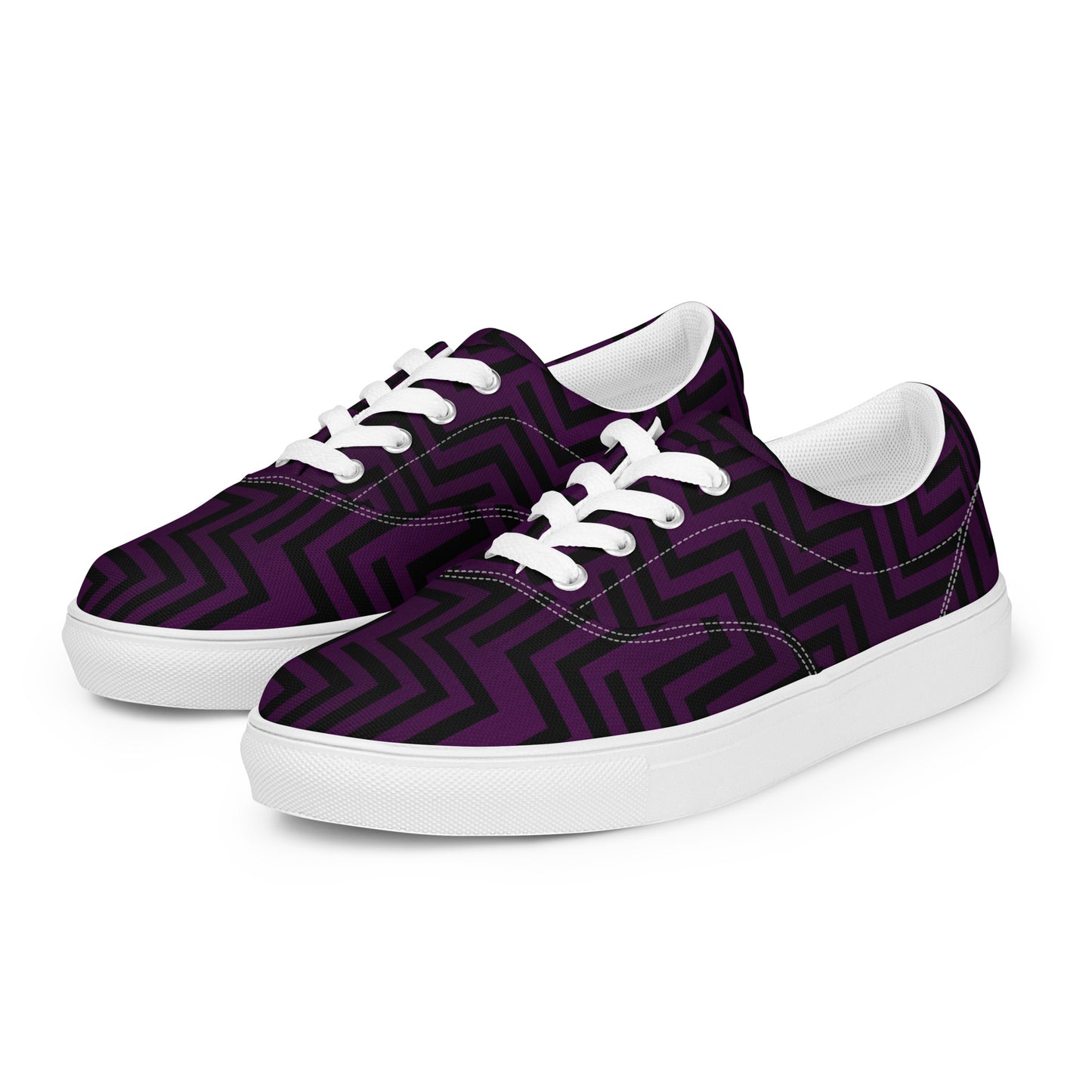 Men’s Lace-Up Canvas Shoes Purple & Black Zig Zag Print