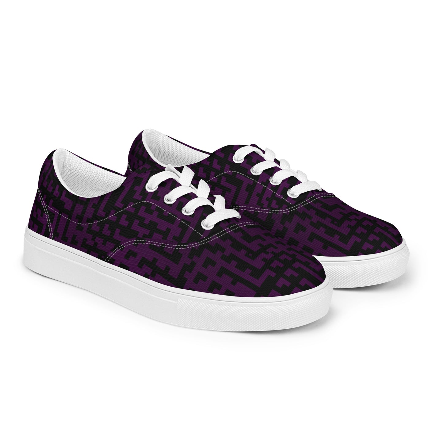 Men’s Lace-Up Canvas Shoes Black & Purple Houndstooth-Gingham Mix