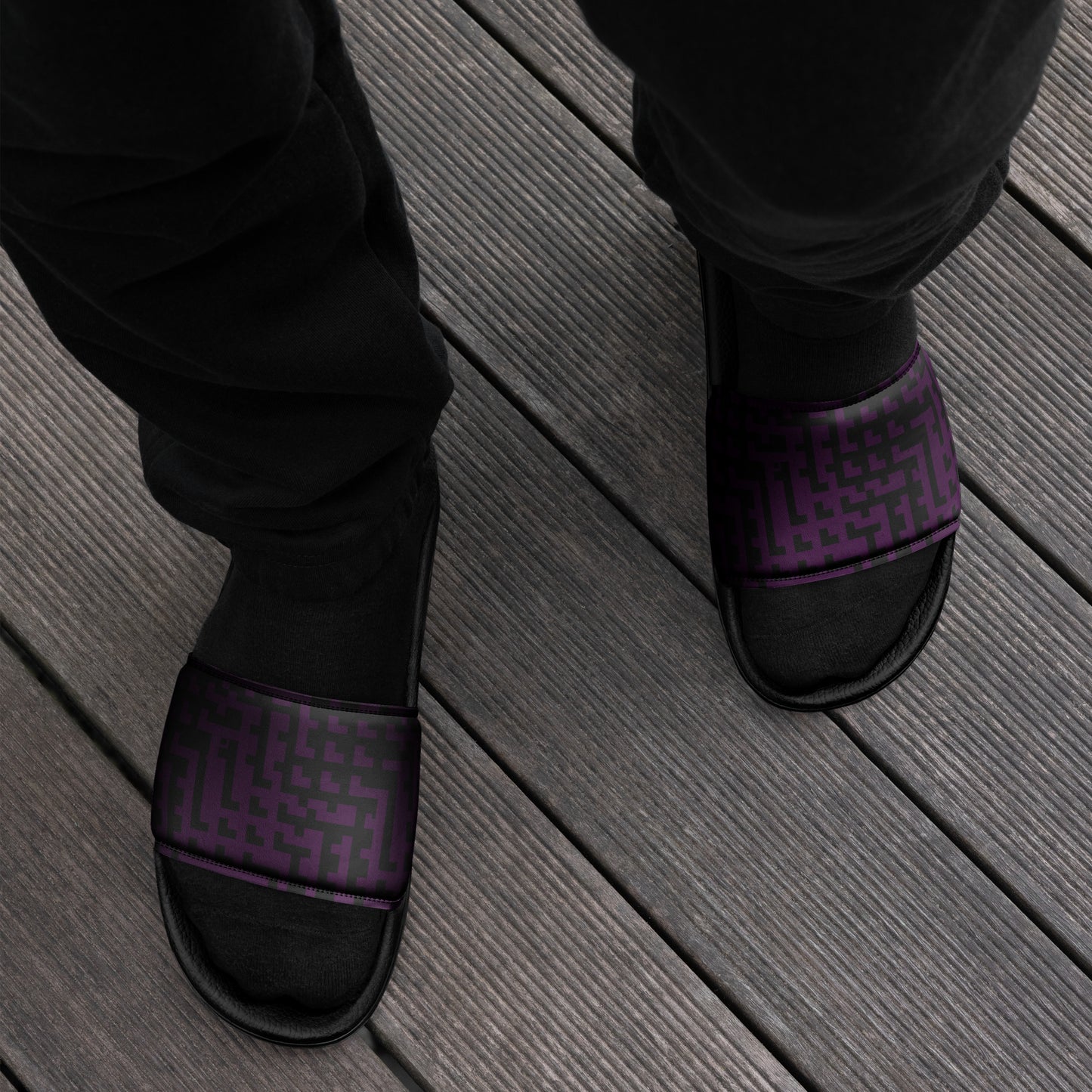 Men’s Slides Black & Purple Houndstooth-Gingham Mix