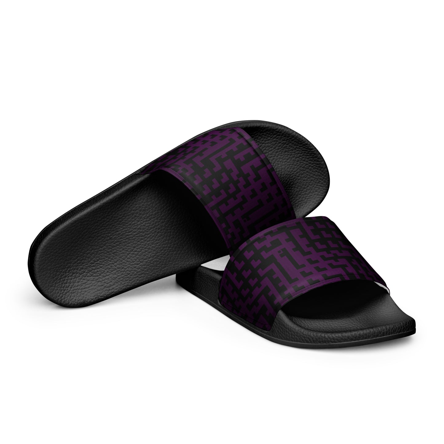 Men’s Slides Black & Purple Houndstooth-Gingham Mix