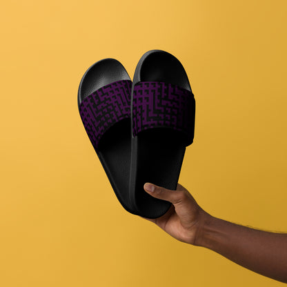 Men’s Slides Black & Purple Houndstooth-Gingham Mix