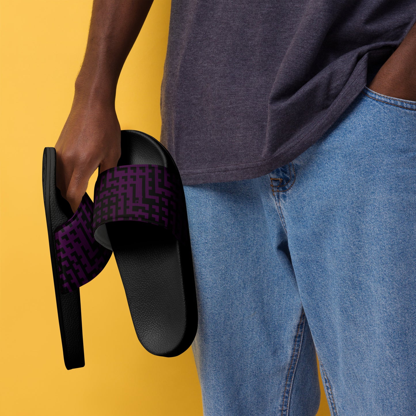 Men’s Slides Black & Purple Houndstooth-Gingham Mix