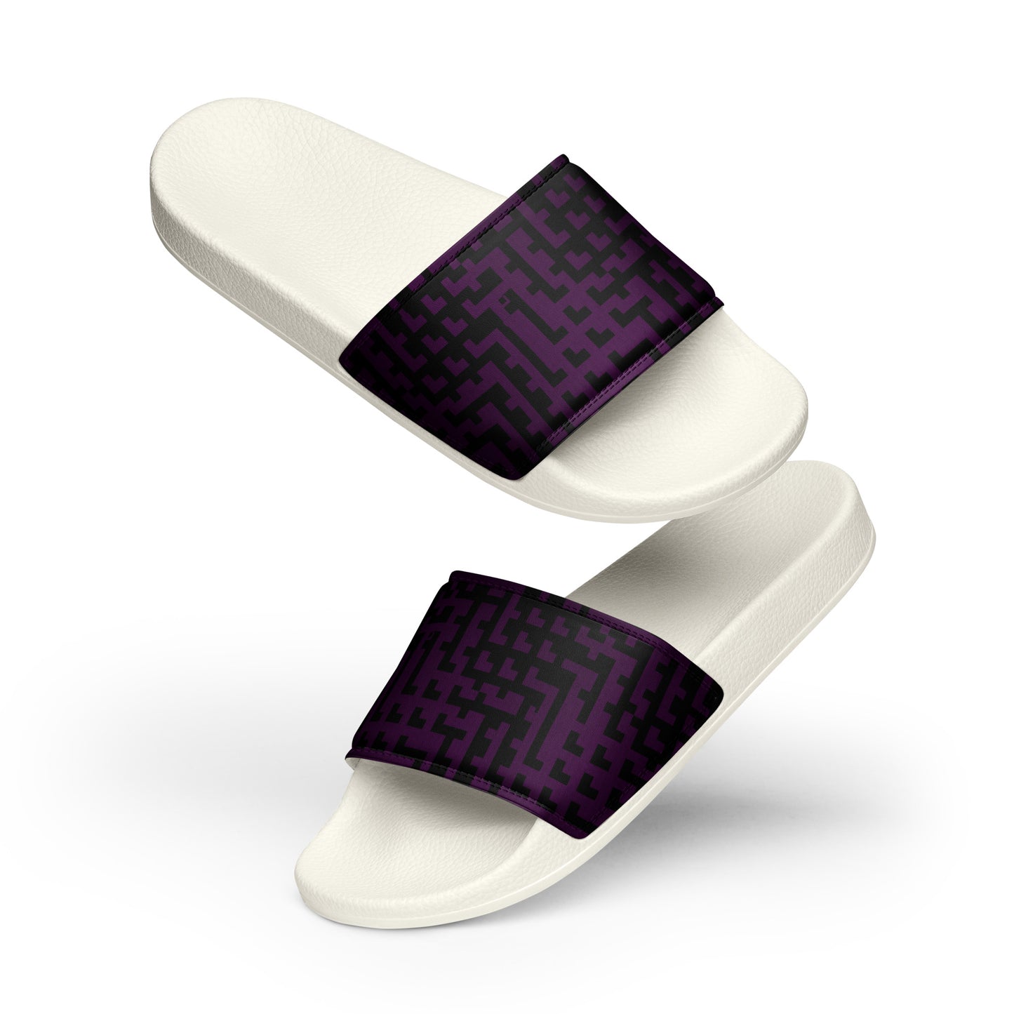 Men’s Slides Black & Purple Houndstooth-Gingham Mix