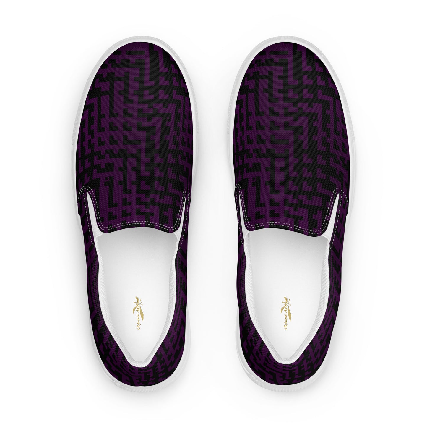 Men’s Slip-On Canvas Shoes Black & Purple Houndstooth-Gingham Mix