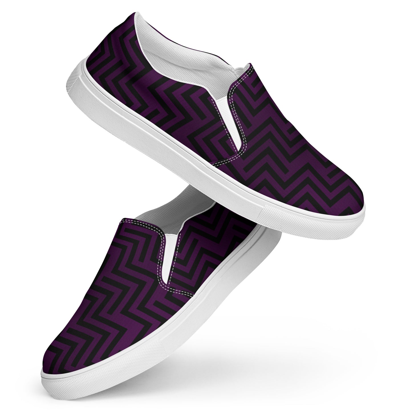 Men’s Slip-On Canvas Shoes Purple & Black Zig Zag Print