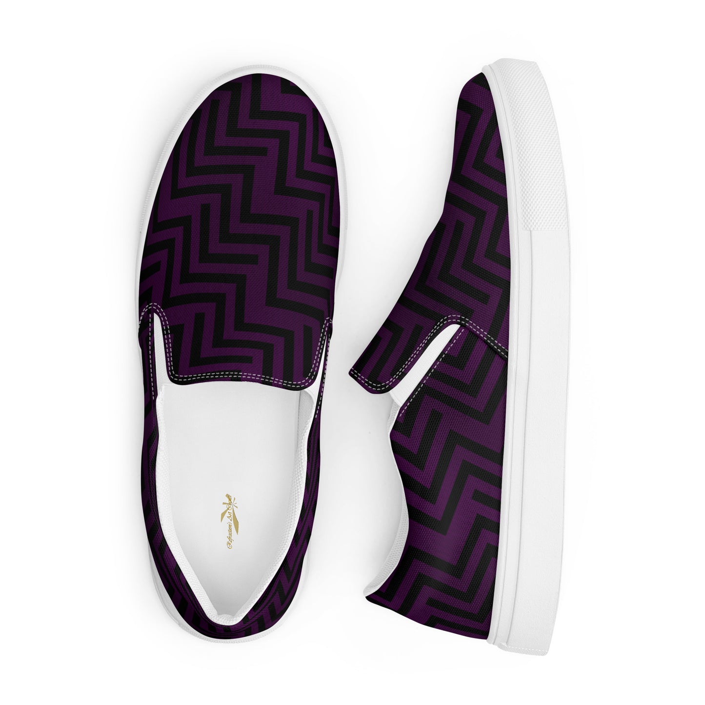 Men’s Slip-On Canvas Shoes Purple & Black Zig Zag Print