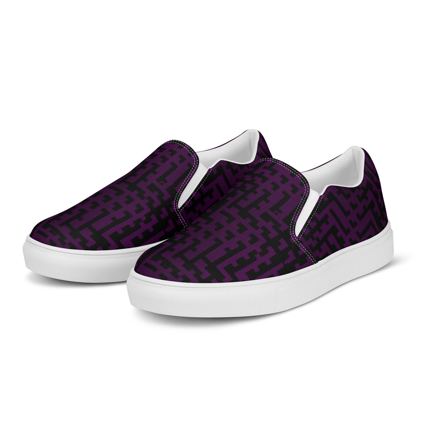 Men’s Slip-On Canvas Shoes Black & Purple Houndstooth-Gingham Mix