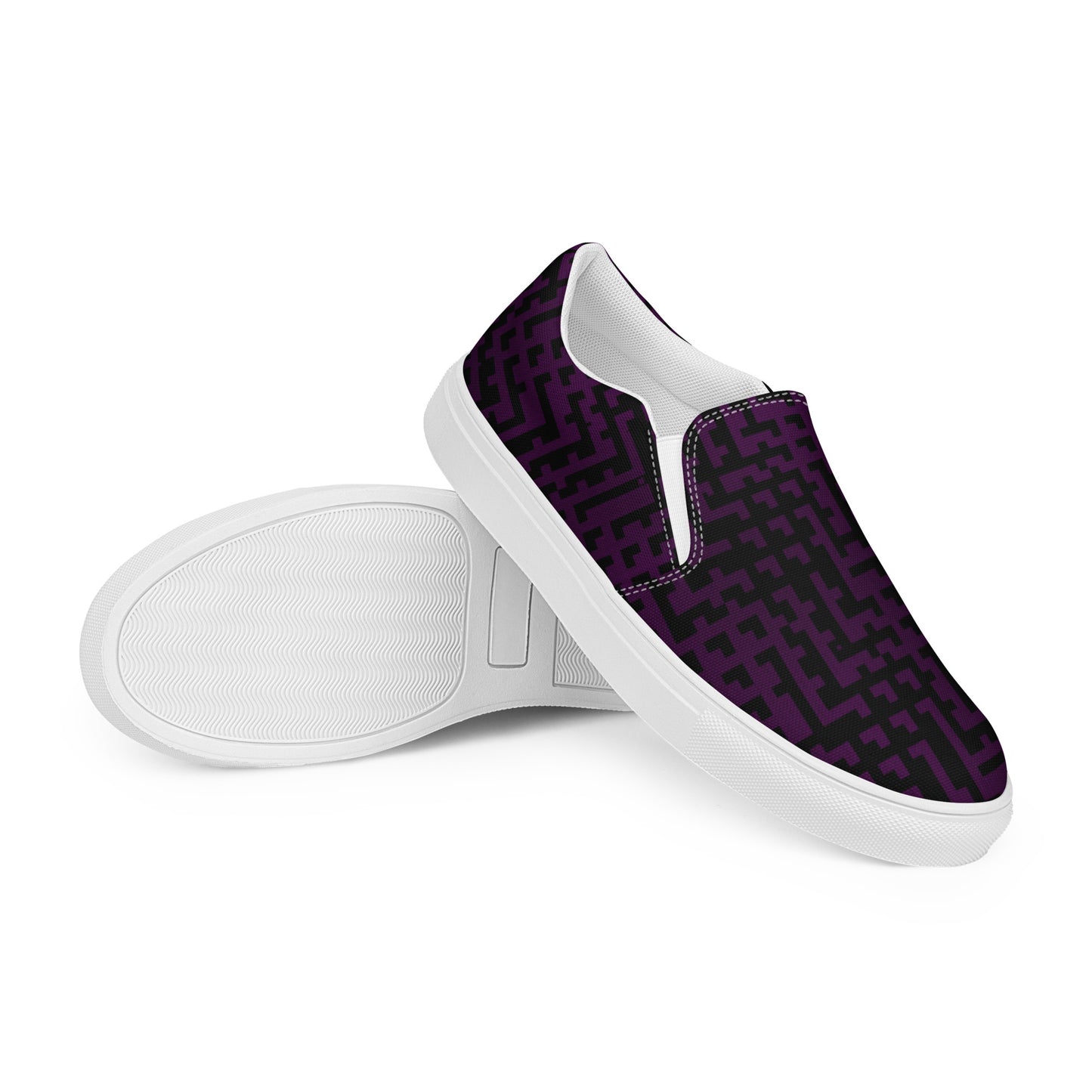 Men’s Slip-On Canvas Shoes Black & Purple Houndstooth-Gingham Mix