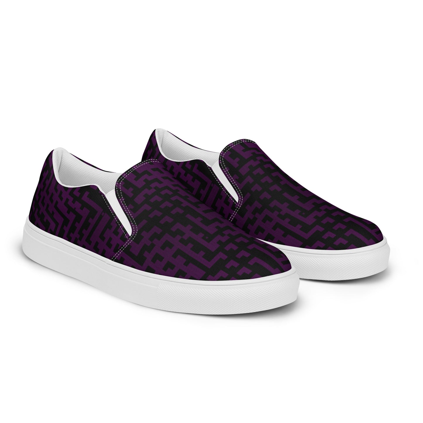 Men’s Slip-On Canvas Shoes Black & Purple Houndstooth-Gingham Mix