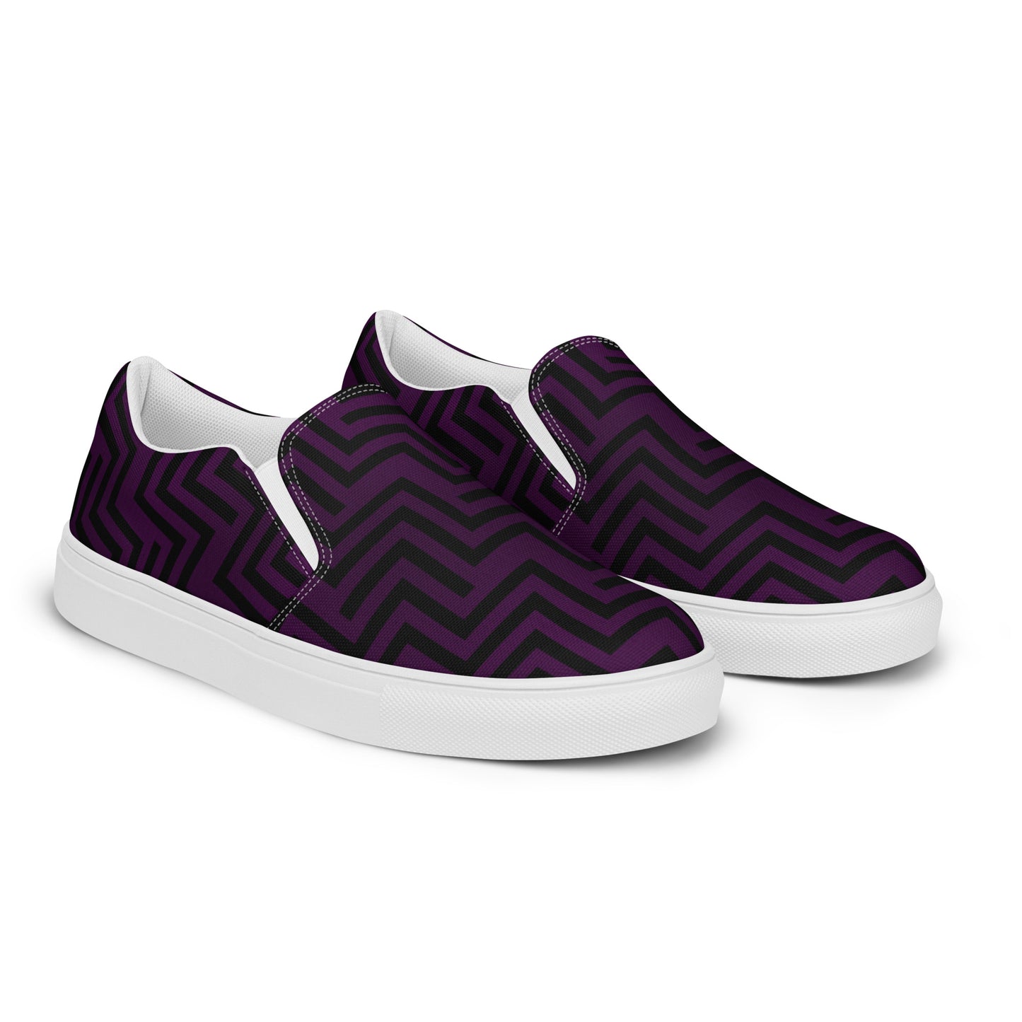 Men’s Slip-On Canvas Shoes Purple & Black Zig Zag Print