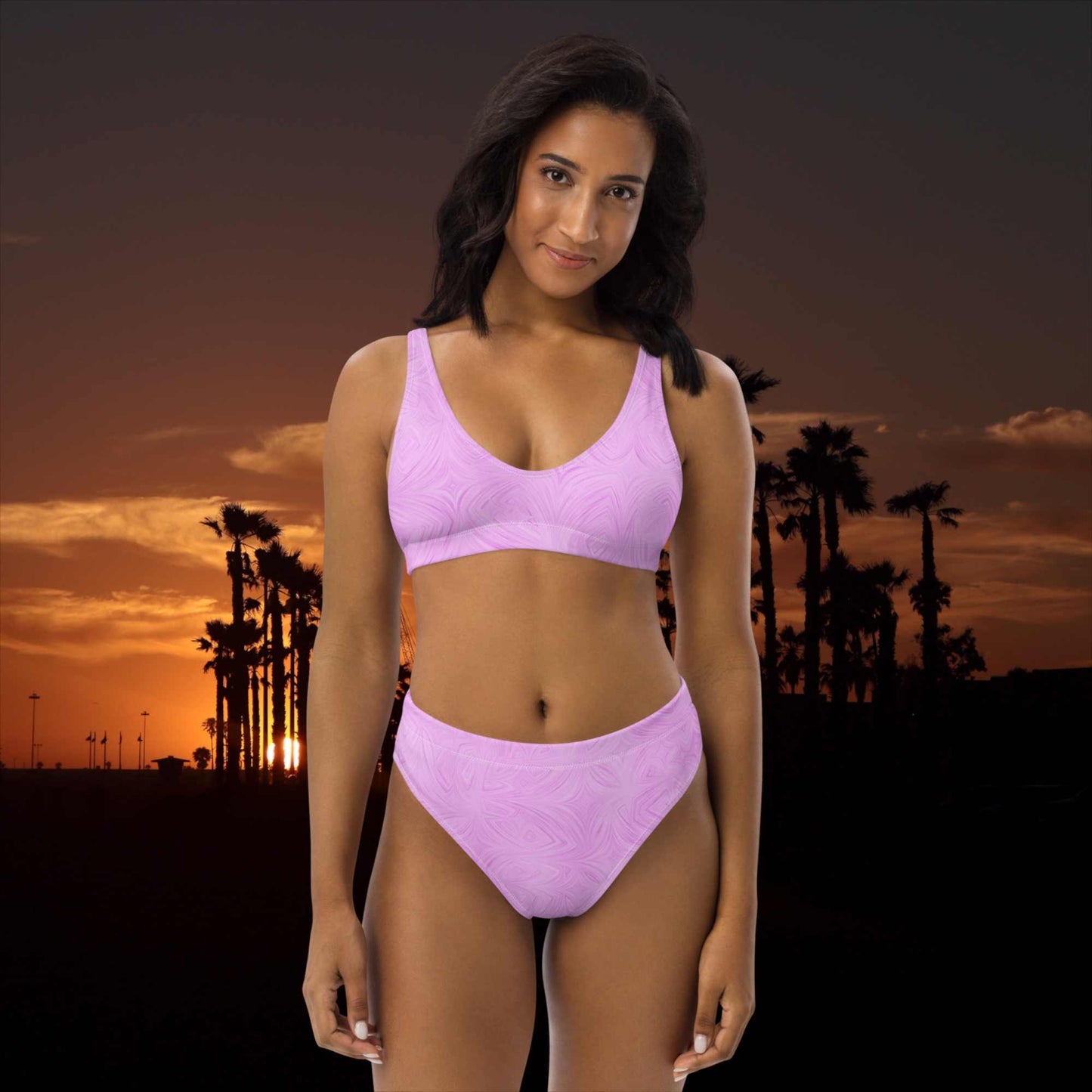 Recycled High-Waisted Bikini Pink Tie-Dye