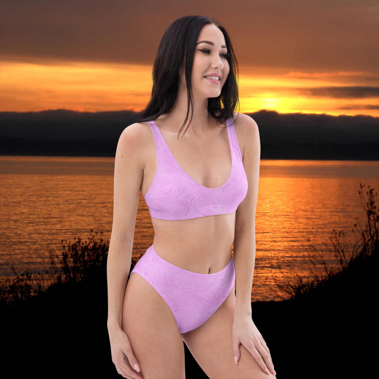 Recycled High-Waisted Bikini Pink Tie-Dye