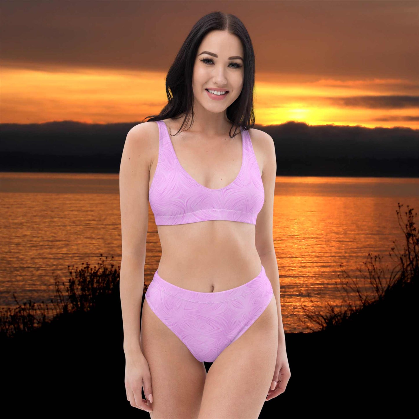 Recycled High-Waisted Bikini Pink Tie-Dye