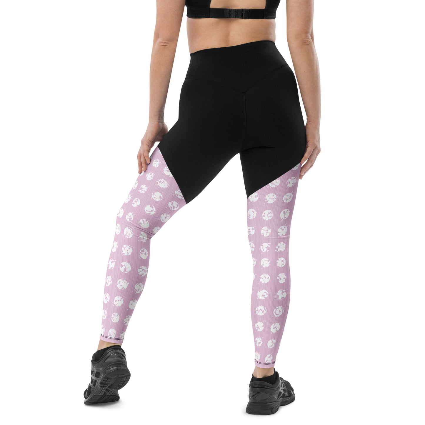 Women's White Polka Dot Pink Sports Leggings