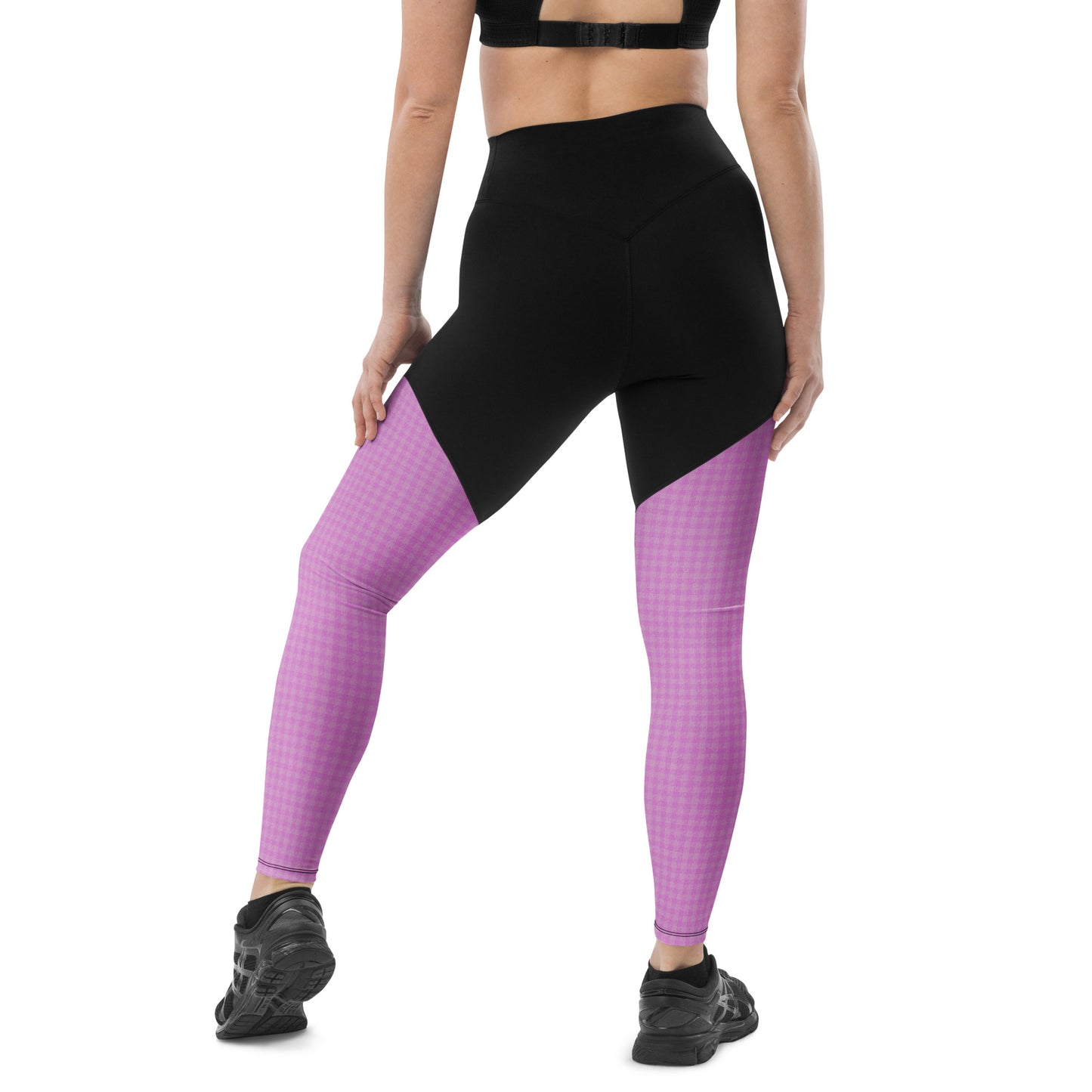 Women's Sports Leggings Pink Houndstooth-Gingham Mix