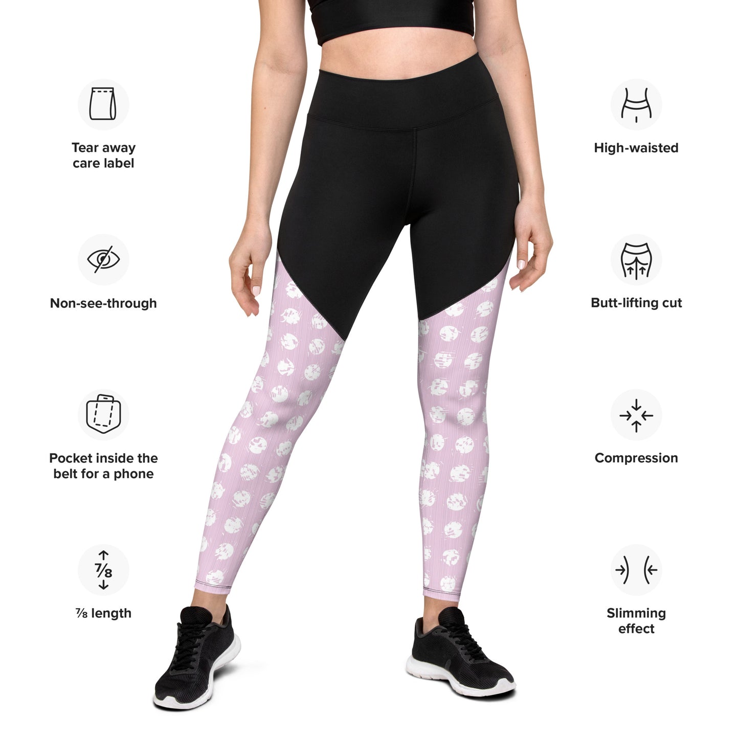 Women's White Polka Dot Pink Sports Leggings