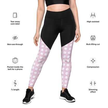 Women's White Polka Dot Pink Sports Leggings