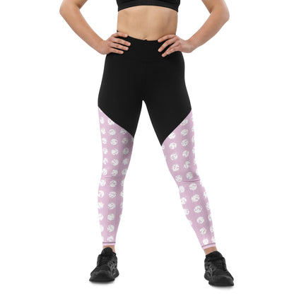 Women's White Polka Dot Pink Sports Leggings