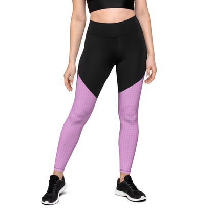 Women's Sports Leggings Pink Houndstooth-Gingham Mix