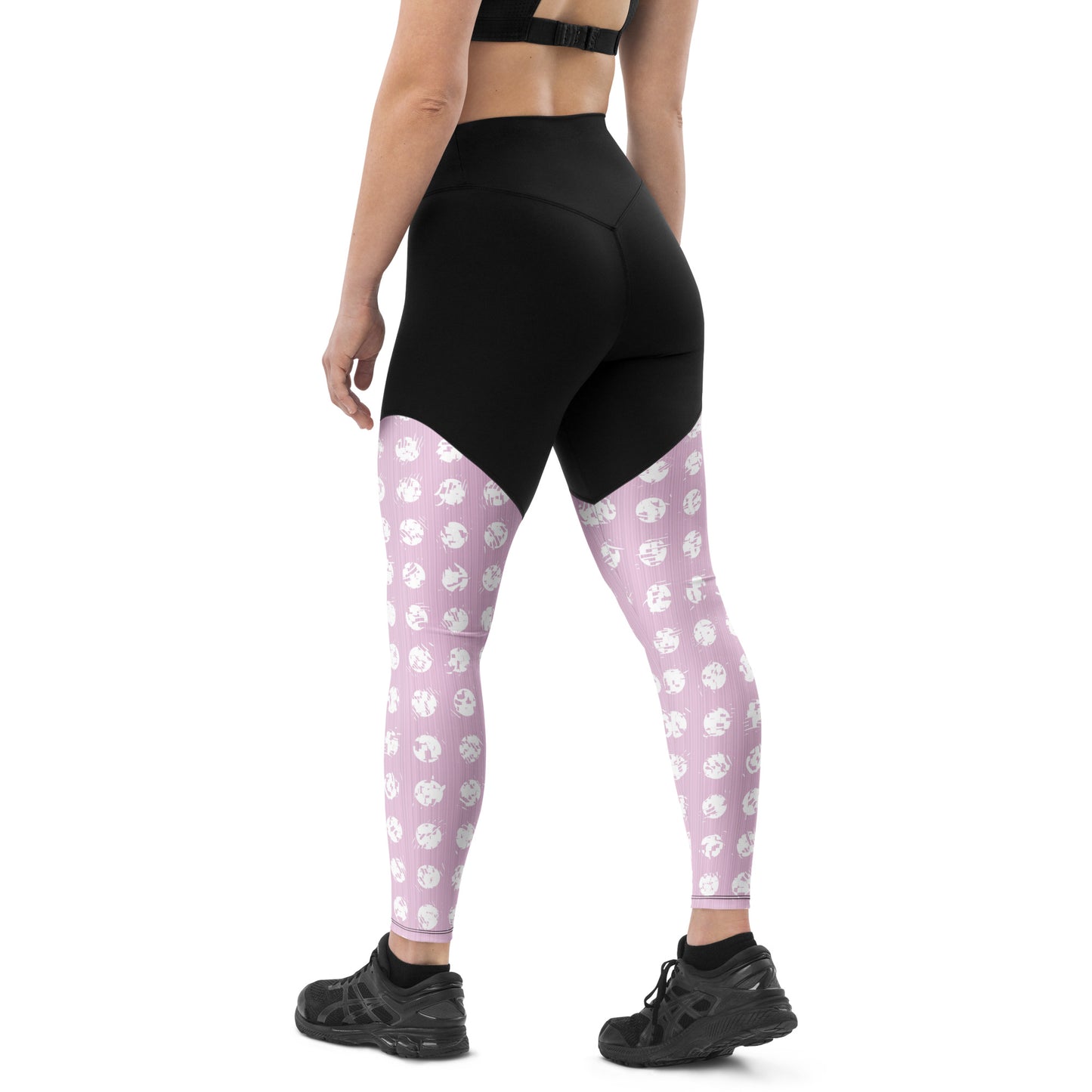 Women's White Polka Dot Pink Sports Leggings