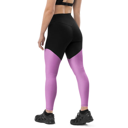 Women's Sports Leggings Pink Houndstooth-Gingham Mix