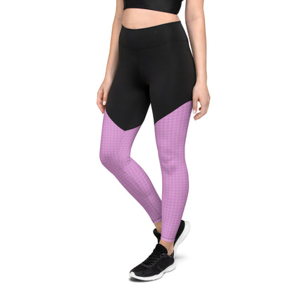 Women's Sports Leggings Pink Houndstooth-Gingham Mix