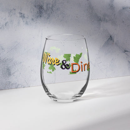 Stemless Wine Glass Green Maple Leaves Wine & Dine