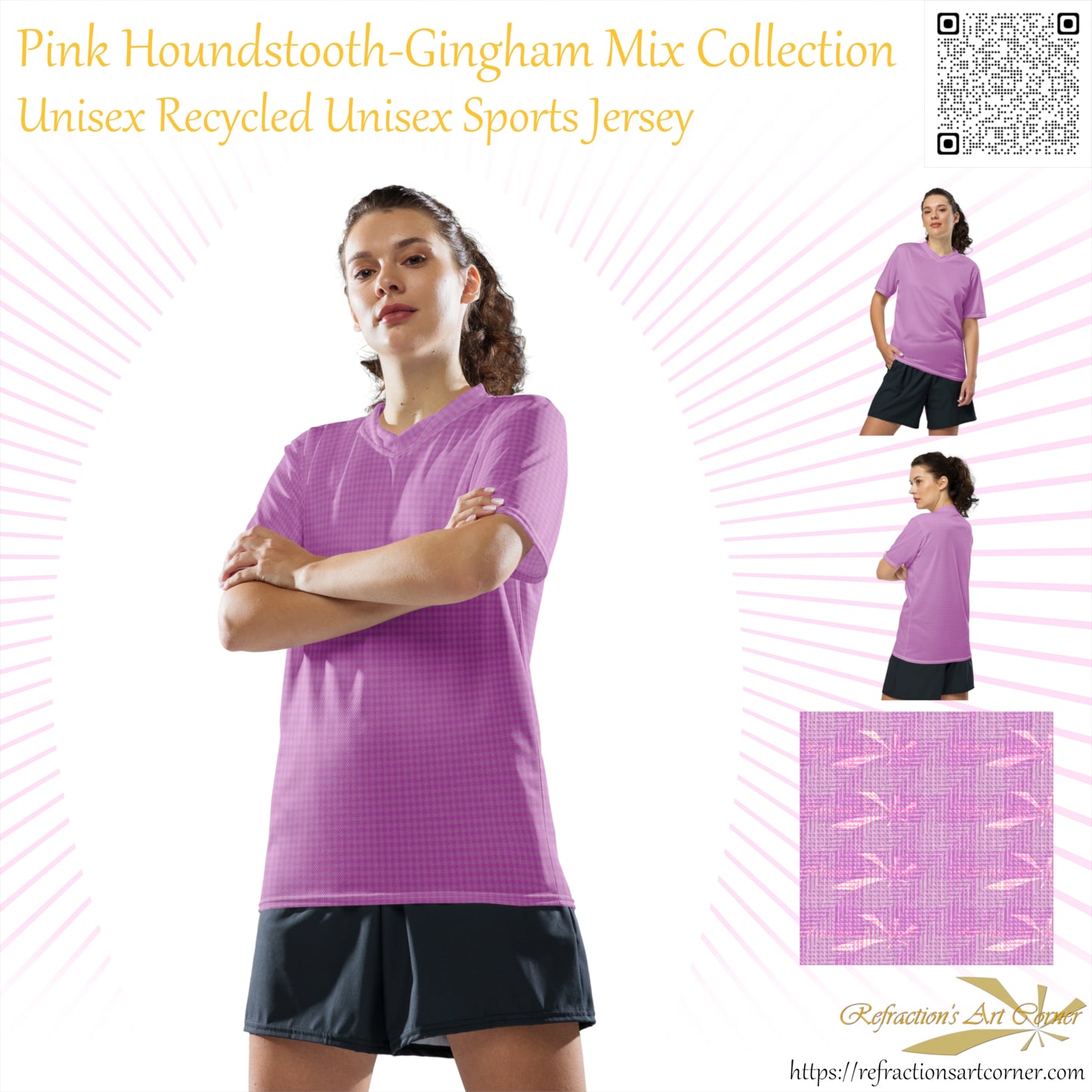 Women's Recycled Sports Jersey Pink Houndstooth-Gingham Mix