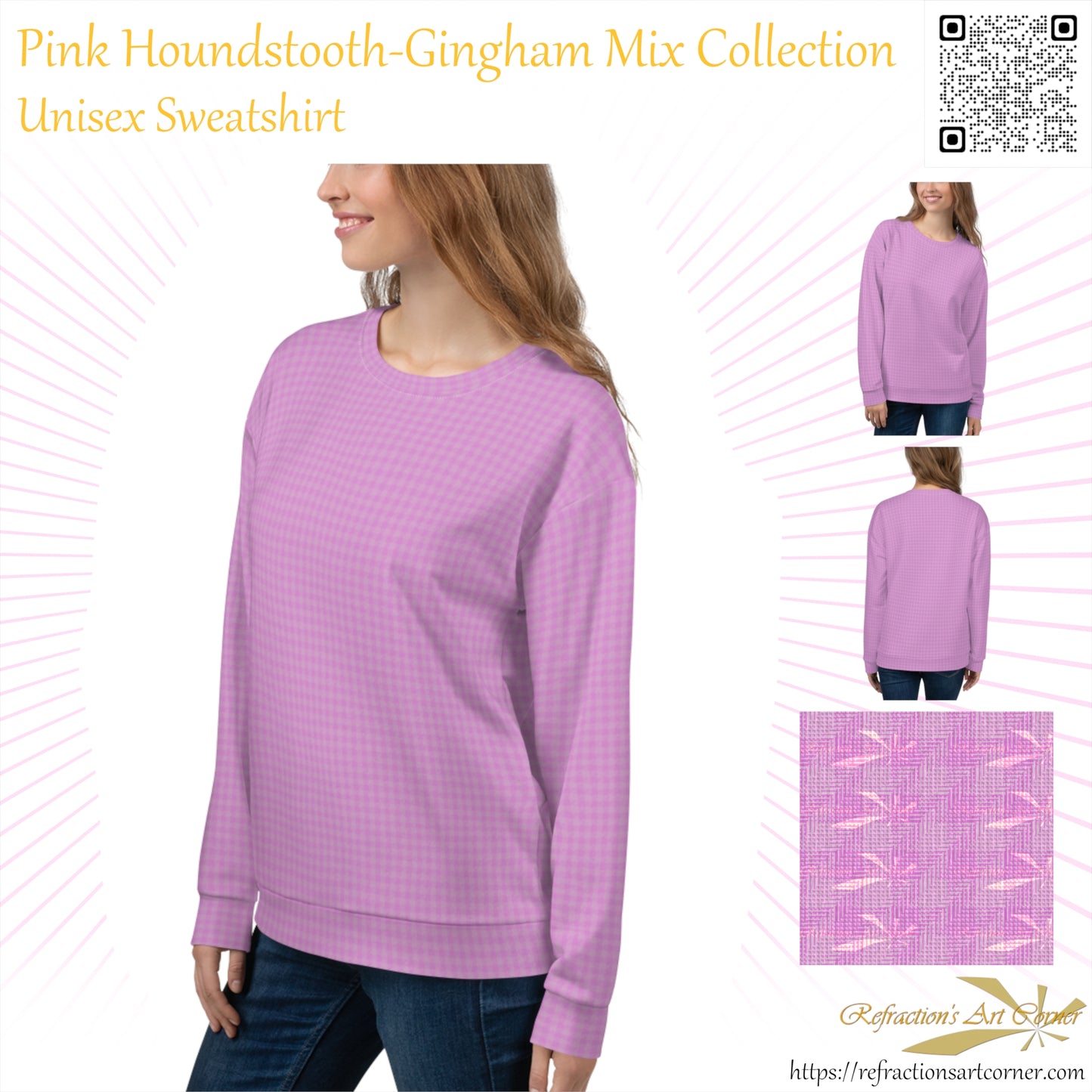 Women's Sweatshirt Pink Houndstooth-Gingham Mix