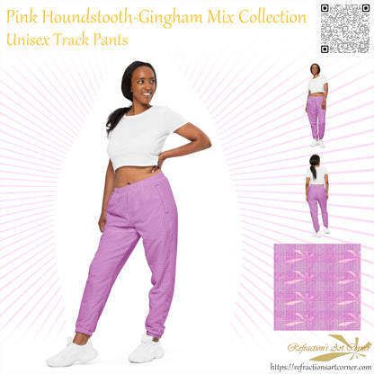 Women's Track Pants Pink Houndstooth-Gingham Mix